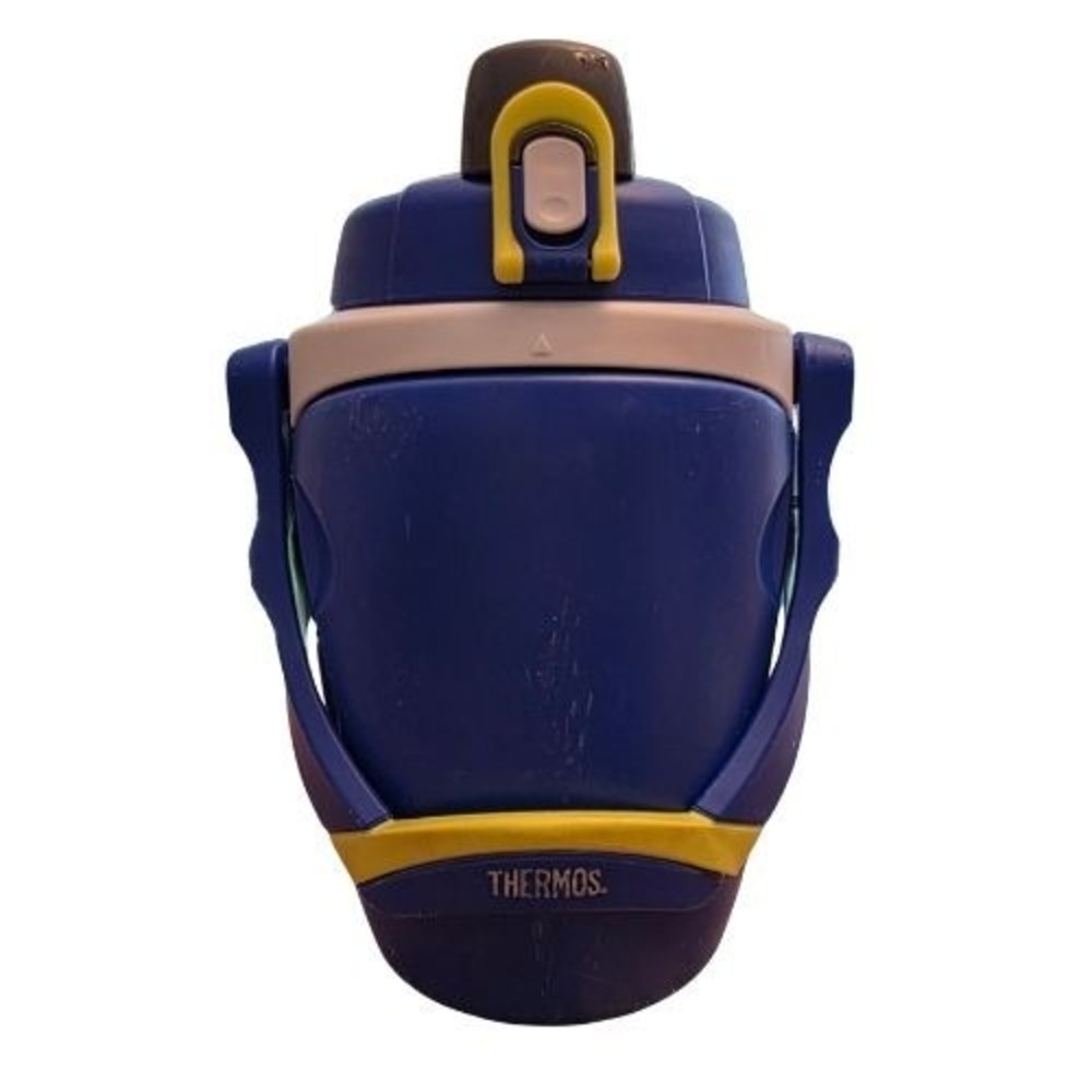 Thermos 64 oz Foam Insulated Water Bottle Jug Blue Yellow Locking Lid‎ Handle